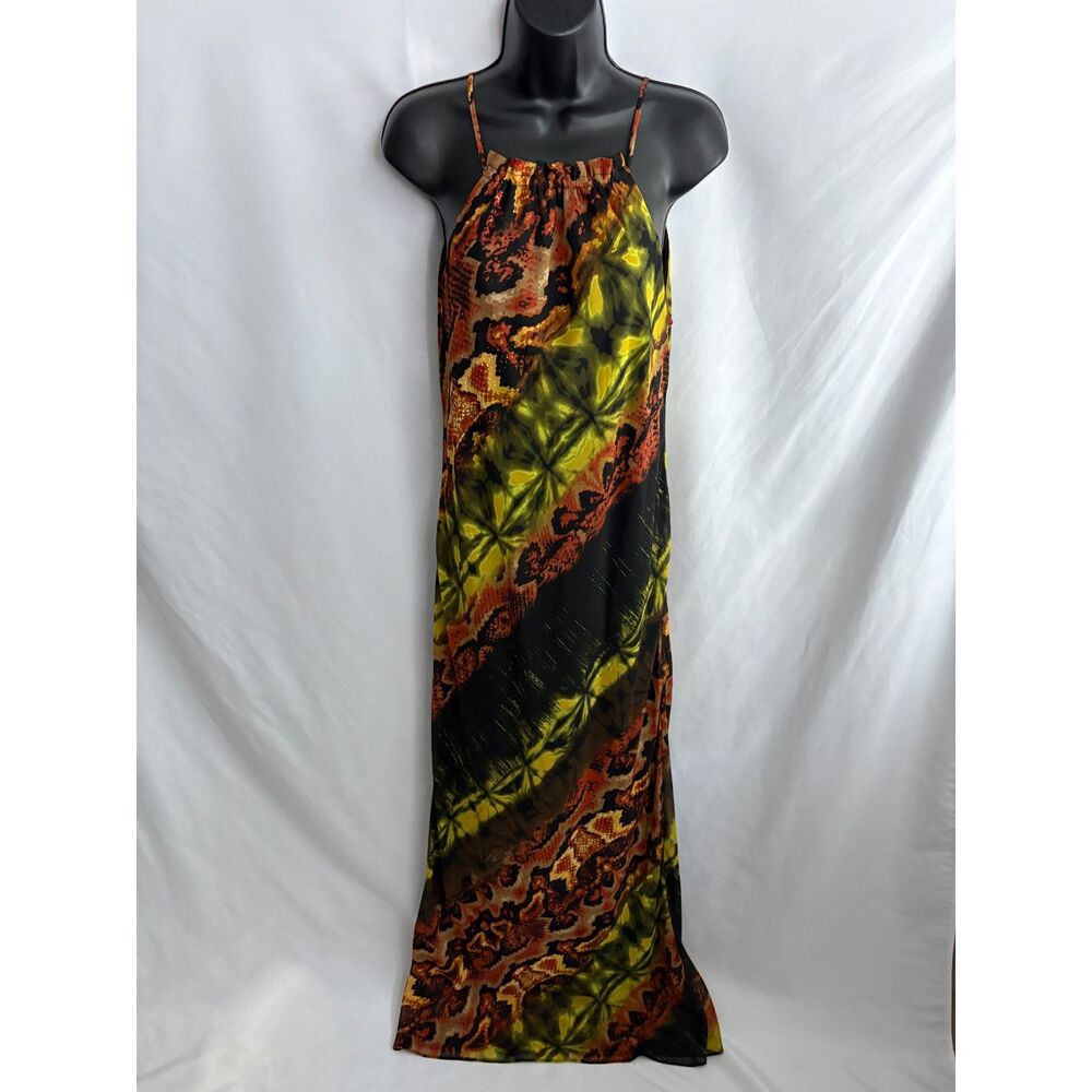 Emma & Michele Long Snakeskin Multicolor Yellow Dress Size 8 Y2K Maxi Feminine